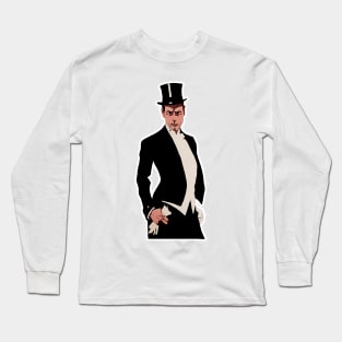 Man in top hat, smoking and wearing white gloves Long Sleeve T-Shirt